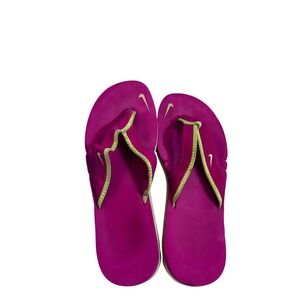 Nike Flip Flop Sandals Size 7 Pink Green Thong Swoosh Beach Shoes Women